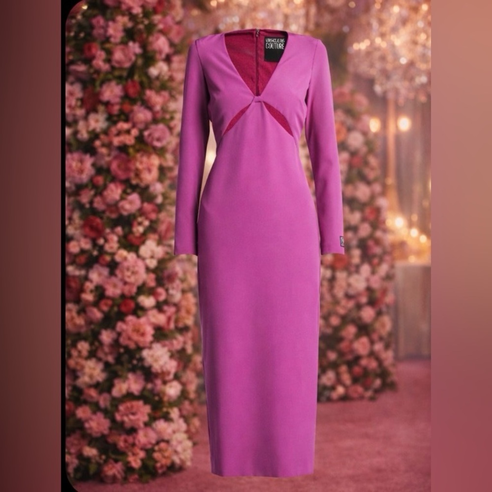 Versace Jeans Couture Cut-out Pink Long Sleeve MIDI Dress size 14 new